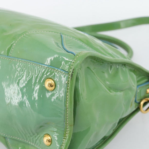 PRADA Hand Bag Patent Leather 2way Green Gold Auth 193855A