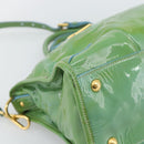 PRADA Hand Bag Patent Leather 2way Green Gold Auth 193855A-10