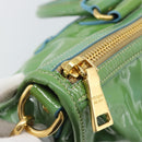 PRADA Hand Bag Patent Leather 2way Green Gold Auth 193855A-19