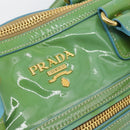 PRADA Hand Bag Patent Leather 2way Green Gold Auth 193855A-20