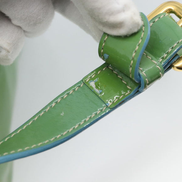 PRADA Hand Bag Patent Leather 2way Green Gold Auth 193855A