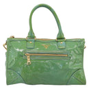 PRADA Hand Bag Patent Leather 2way Green Gold Auth 193855A-13