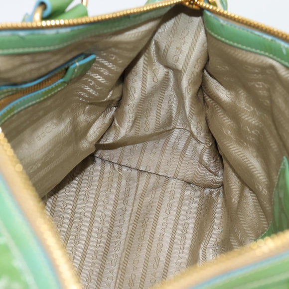 PRADA Hand Bag Patent Leather 2way Green Gold Auth 193855A