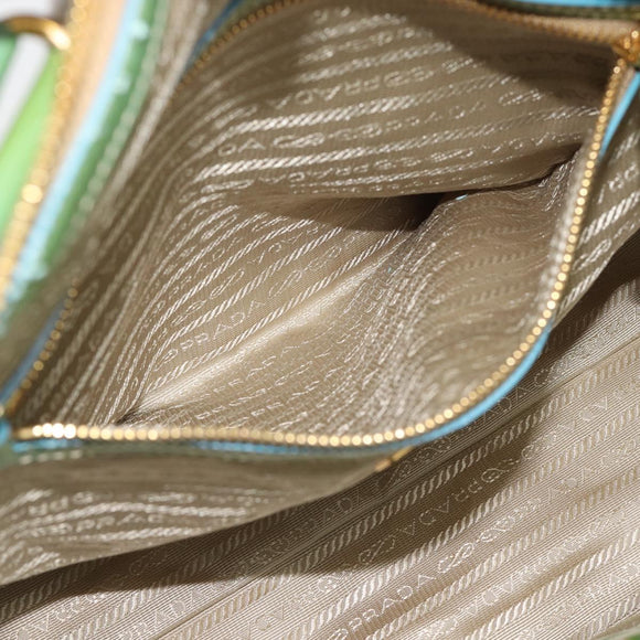 PRADA Hand Bag Patent Leather 2way Green Gold Auth 193855A