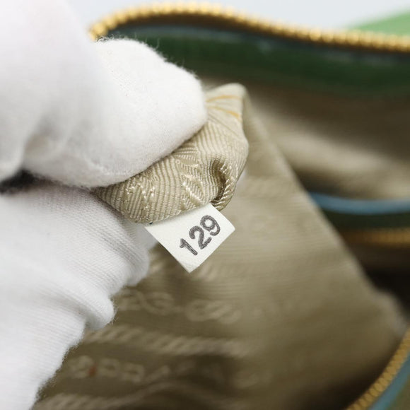 PRADA Hand Bag Patent Leather 2way Green Gold Auth 193855A