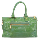 PRADA Hand Bag Patent Leather 2way Green Gold Auth 193855A-2