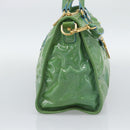 PRADA Hand Bag Patent Leather 2way Green Gold Auth 193855A-3