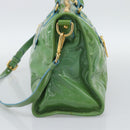 PRADA Hand Bag Patent Leather 2way Green Gold Auth 193855A-4