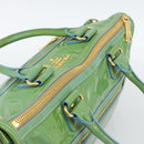 PRADA Hand Bag Patent Leather 2way Green Gold Auth 193855A-6