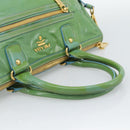 PRADA Hand Bag Patent Leather 2way Green Gold Auth 193855A-7