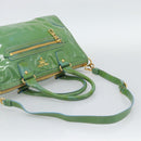 PRADA Hand Bag Patent Leather 2way Green Gold Auth 193855A-8