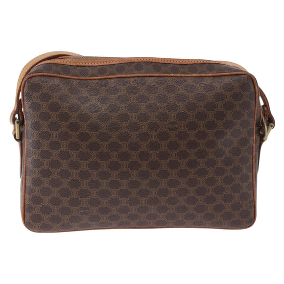 CELINE Macadam Canvas Circle Shoulder Bag PVC Leather Brown Gold Auth 193856