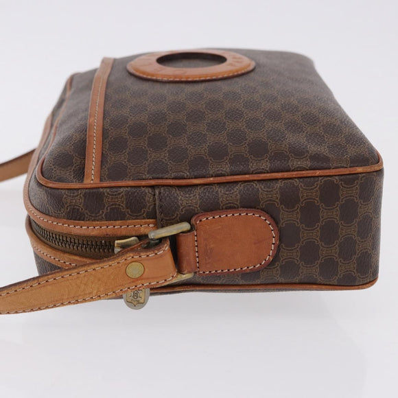 CELINE Macadam Canvas Circle Shoulder Bag PVC Leather Brown Gold Auth 193856