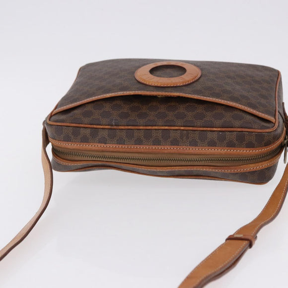 CELINE Macadam Canvas Circle Shoulder Bag PVC Leather Brown Gold Auth 193856