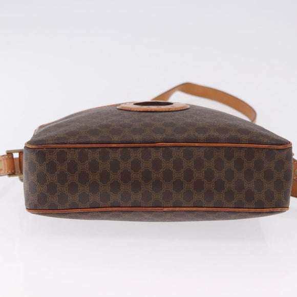 CELINE Macadam Canvas Circle Shoulder Bag PVC Leather Brown Gold Auth 193856