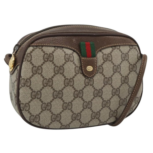 GUCCI GG Supreme Web Sherry Line Bag PVC Beige Gold 007 58 6112 Auth 193857