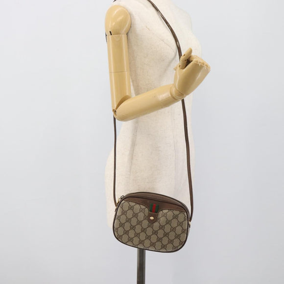 GUCCI GG Supreme Web Sherry Line Bag PVC Beige Gold 007 58 6112 Auth 193857
