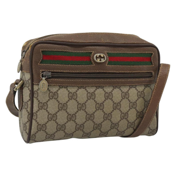 GUCCI GG Supreme Web Sherry Line Bag PVC Beige Gold 116 02 087 Auth 193860