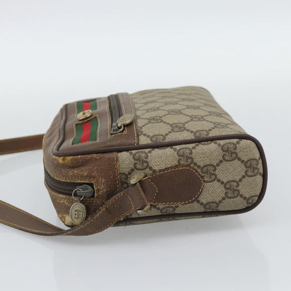 GUCCI GG Supreme Web Sherry Line Bag PVC Beige Gold 116 02 087 Auth 193860
