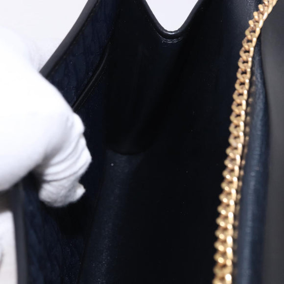 Christian Dior Trotter Canvas Chain Shoulder Bag Navy Gold Auth 193861