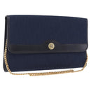 Christian Dior Trotter Canvas Chain Shoulder Bag Navy Gold Auth 193861-1
