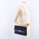 Christian Dior Trotter Canvas Chain Shoulder Bag Navy Gold Auth 193861-21