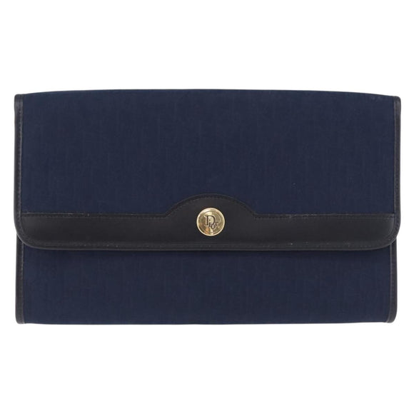 Christian Dior Trotter Canvas Chain Shoulder Bag Navy Gold Auth 193861