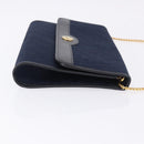 Christian Dior Trotter Canvas Chain Shoulder Bag Navy Gold Auth 193861-3