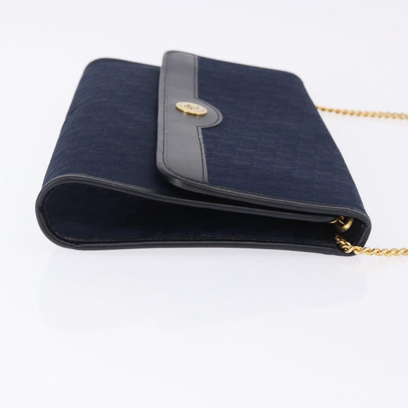 Christian Dior Trotter Canvas Chain Shoulder Bag Navy Gold Auth 193861