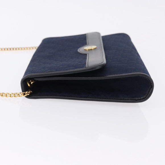 Christian Dior Trotter Canvas Chain Shoulder Bag Navy Gold Auth 193861