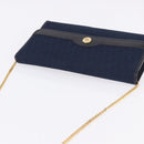 Christian Dior Trotter Canvas Chain Shoulder Bag Navy Gold Auth 193861-6