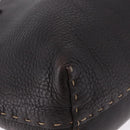 FENDI Celeria Tote Bag Leather Dark Brown Silver Auth 193863-8
