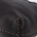 FENDI Celeria Tote Bag Leather Dark Brown Silver Auth 193863-15