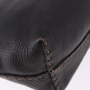 FENDI Celeria Tote Bag Leather Dark Brown Silver Auth 193863-16
