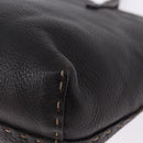 FENDI Celeria Tote Bag Leather Dark Brown Silver Auth 193863-17