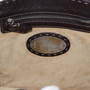 FENDI Celeria Tote Bag Leather Dark Brown Silver Auth 193863-12