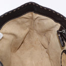 FENDI Celeria Tote Bag Leather Dark Brown Silver Auth 193863-19