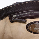 FENDI Celeria Tote Bag Leather Dark Brown Silver Auth 193863-20