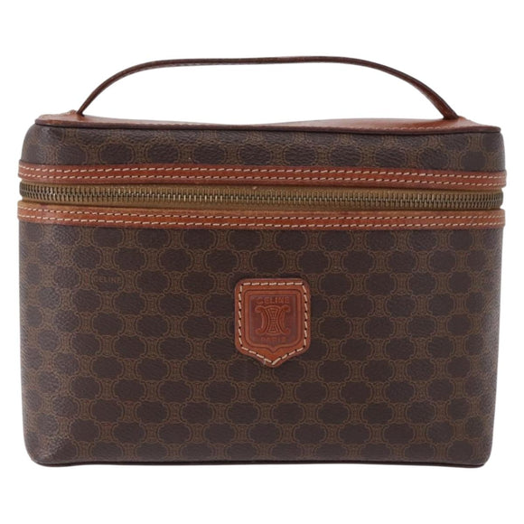 CELINE Macadam Canvas Mini vanity Hand Bag PVC Leather Brown Gold Auth 193866A