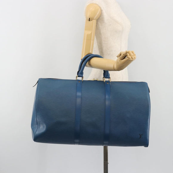 LOUIS VUITTON Epi Keepall 50 Boston Bag Blue M42965 LV Auth 193878A