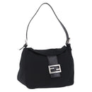 FENDI Mamma Baguette Shoulder Bag Cotton jersey Black Silver Auth 193880-1