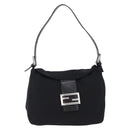 FENDI Mamma Baguette Shoulder Bag Cotton jersey Black Silver Auth 193880-13