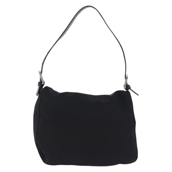 FENDI Mamma Baguette Shoulder Bag Cotton jersey Black Silver Auth 193880