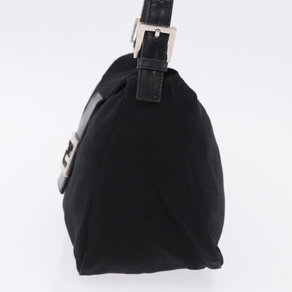 FENDI Mamma Baguette Shoulder Bag Cotton jersey Black Silver Auth 193880