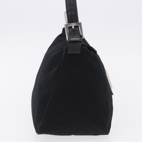 FENDI Mamma Baguette Shoulder Bag Cotton jersey Black Silver Auth 193880