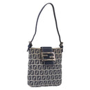 FENDI Zucchino Canvas Hand Pouch Mamma Baguette Navy Silver Auth 193893A-1