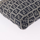 FENDI Zucchino Canvas Hand Pouch Mamma Baguette Navy Silver Auth 193893A-14