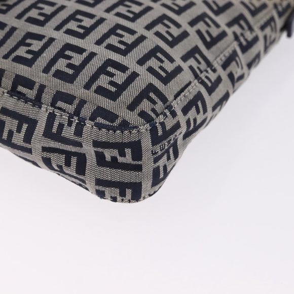 FENDI Zucchino Canvas Hand Pouch Mamma Baguette Navy Silver Auth 193893A