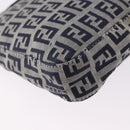 FENDI Zucchino Canvas Hand Pouch Mamma Baguette Navy Silver Auth 193893A-16