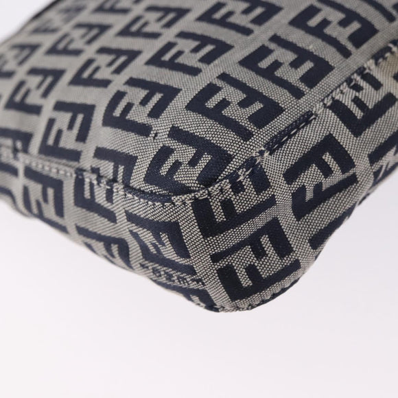 FENDI Zucchino Canvas Hand Pouch Mamma Baguette Navy Silver Auth 193893A
